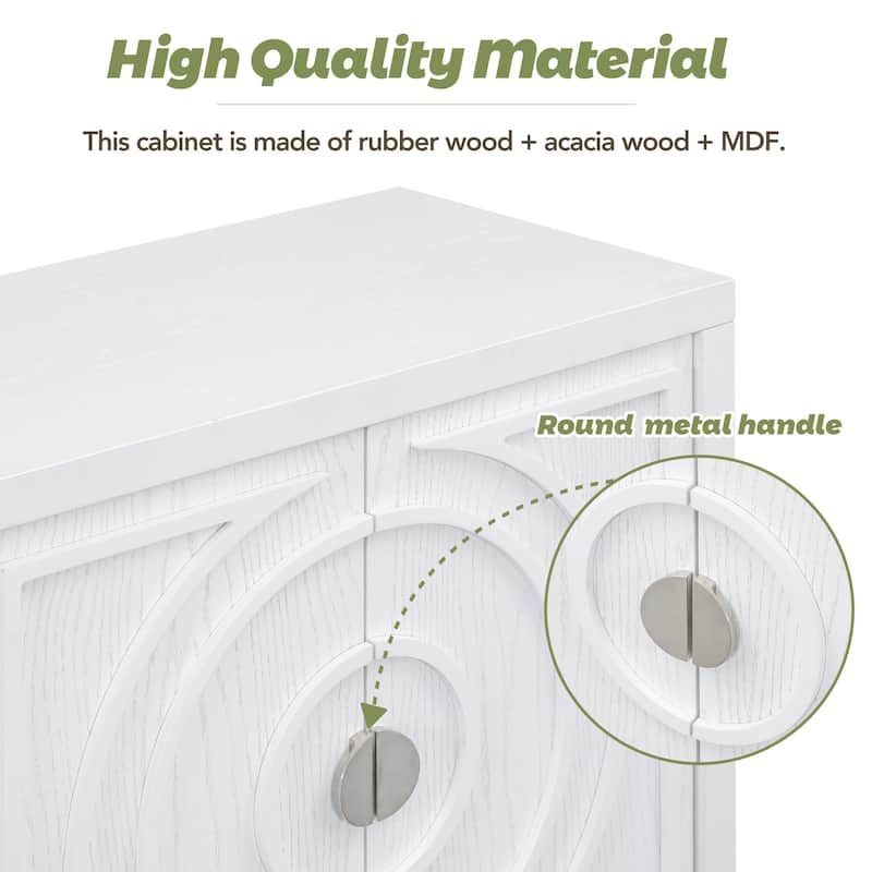 Retro Sideboard with Circular Groove Design Round Metal Door Handle