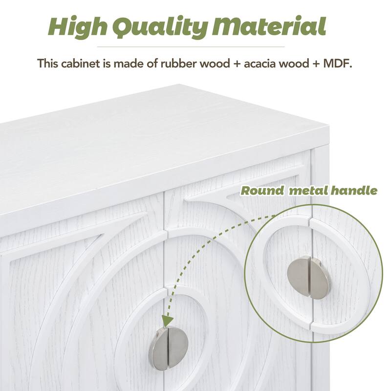 Retro Sideboard with Circular Groove Design and Metal Handle
