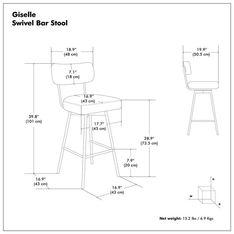 WYNDENHALL Meredith Modern Swivel Bar Stool (Set of 2) - 19.9" D x 18.9" W x 39.8" H