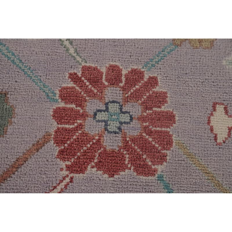 Floral Purple Oushak Area Rug Handmade Wool Carpet - 8'1"x 9'11"