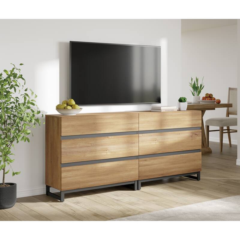 Modern TV Stand, Entertainment Center TV Console Table with Drawers and Metal Base, Media Console for Living Room, Bedroom