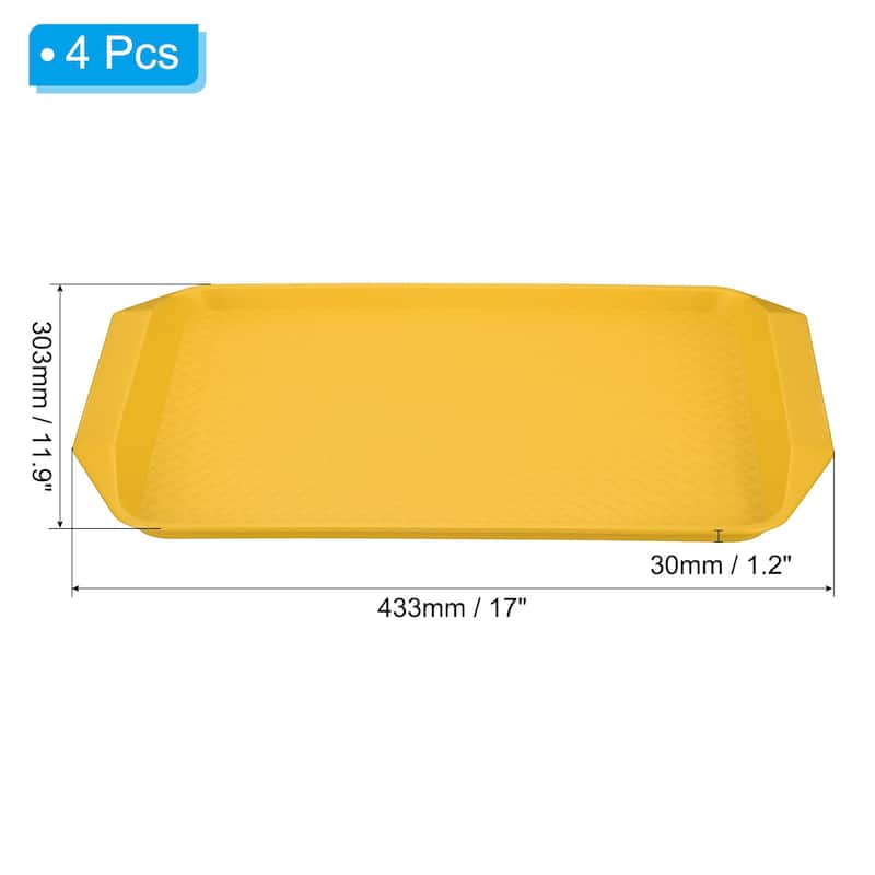 4Pcs Non-Silp Rectangle Plastic Fast Food Serving Tray 17" x 11.9" - Yellow
