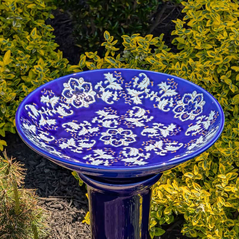 24 Inch Tall Porcelain Pedestal birdbath - 16"x16"x24"