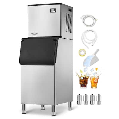 Silver Black Stainless Steel Ice Machine with 160 Tray Setup Large Storage Bin and Auto Cleaning Mode - 22.8 x 26.3 x 43.5 in