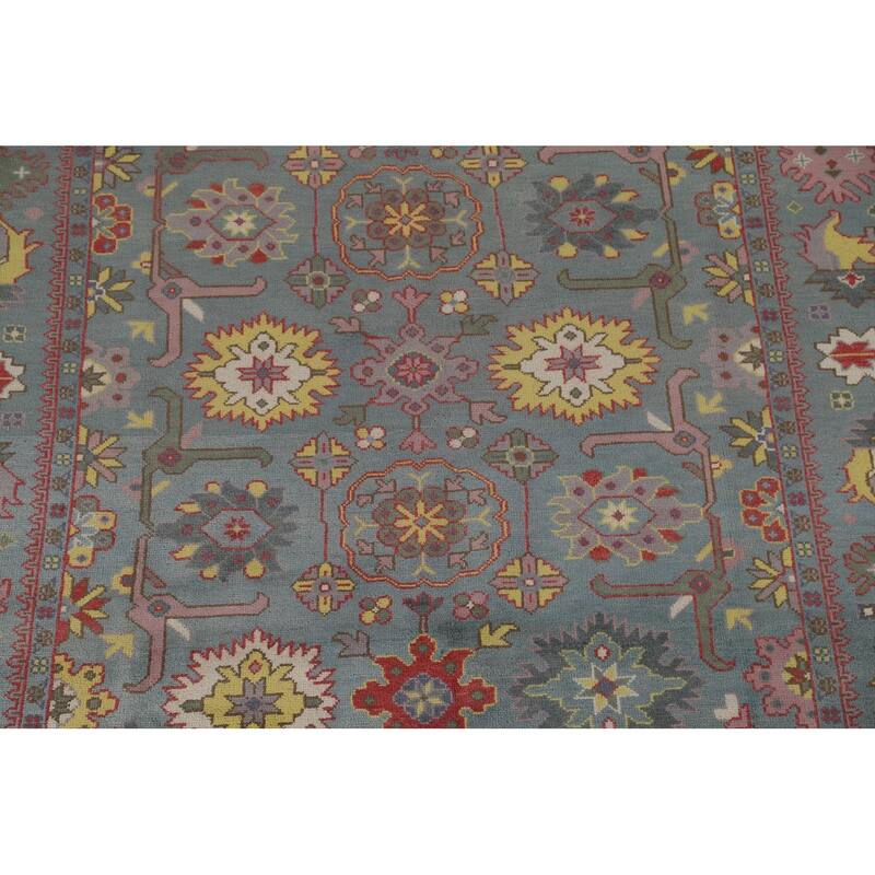 Floral Gray Oushak Area Rug Handmade Wool Carpet - 8'1"x 9'8"