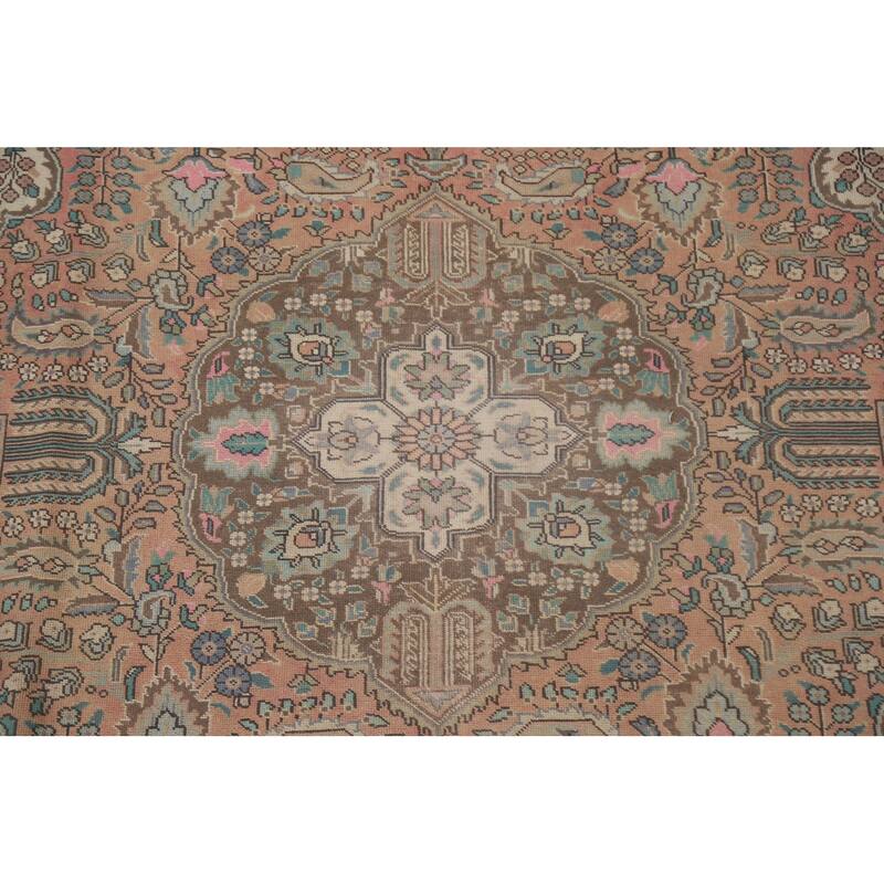 Hand Knotted Oriental 100% Wool Carpet Traditional Floral Coral Tabriz Area Rug - 11' 3'' X 8' 0''