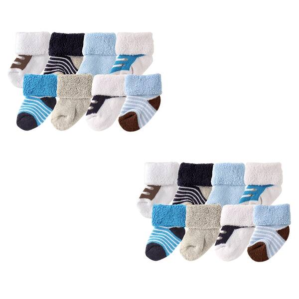 slide 1 of 1, Luvable Friends Infant Boy Newborn and Baby Terry Socks, Blue Brown 16-Piece 0-6 Months - Blue Brown 16-Piece