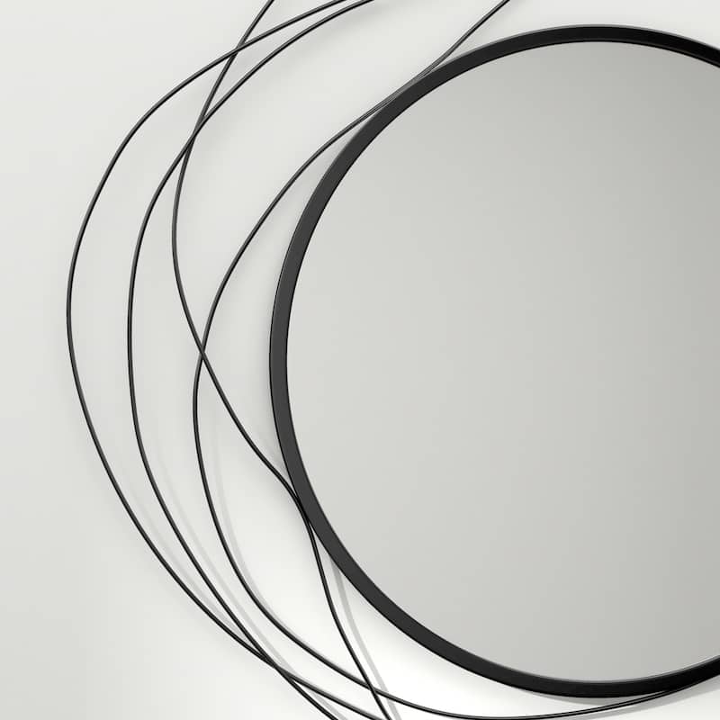 Metal Round Wall Mirror with Thick Glass and Hooks - 25.6" Dia. x 0.4" D