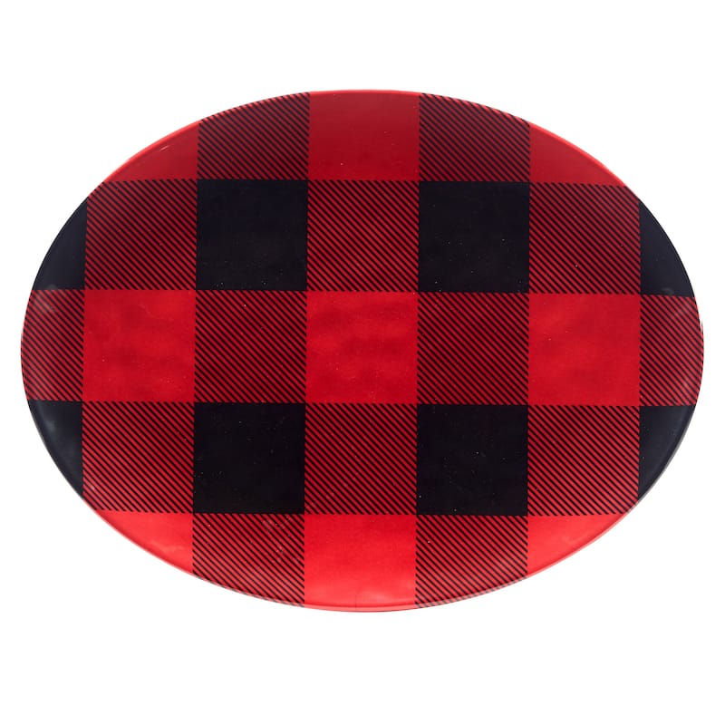 Certified International Red Buffalo Plaid Melamine 2 Piece Platter Set - 14-inch