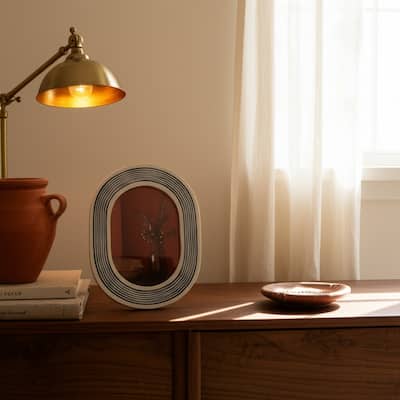 Resin Glass Oval Photo Frame Featuring Striped Detailing Casual Style