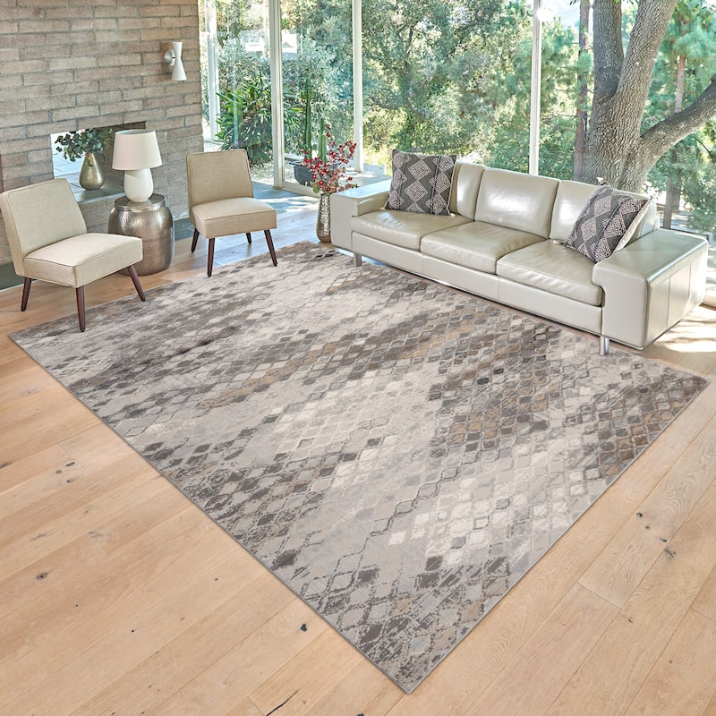 Gertmenian Baku Gray/Beige/Blue/Ivory Polyester/Polypropylene Soft Plush Area Rug Collection