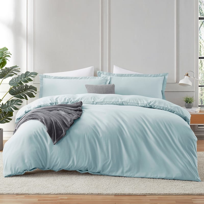 Emperyan Duvet Cover With Fitted Sheet Soft Double Brushed Bedding Set - Light Blue - California King