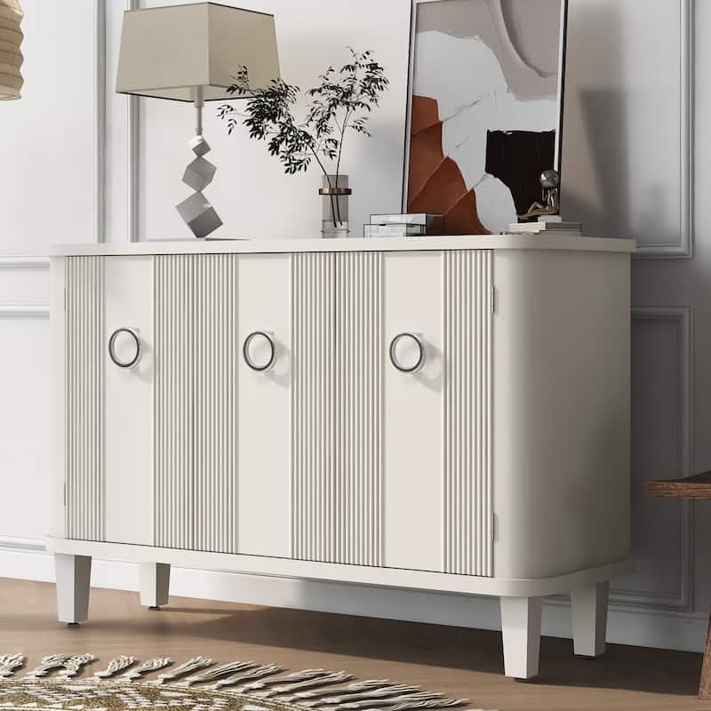 Simple Cabinet with Three Doors,Adjustable - White