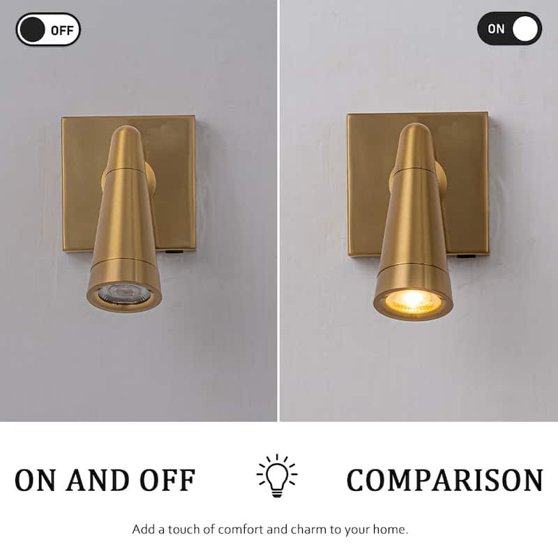 Rechargeable Cordless Wall Sconce LED Brass Spot Light with Remote and Touch Dimming Adjustable Head Accent Light for Bedroom