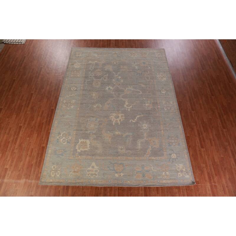 Hand Knotted Oriental 100% Wool Carpet Transitional All-Over Greys & Charcoal Oushak Area Rug - 13' 11'' X 10' 1''
