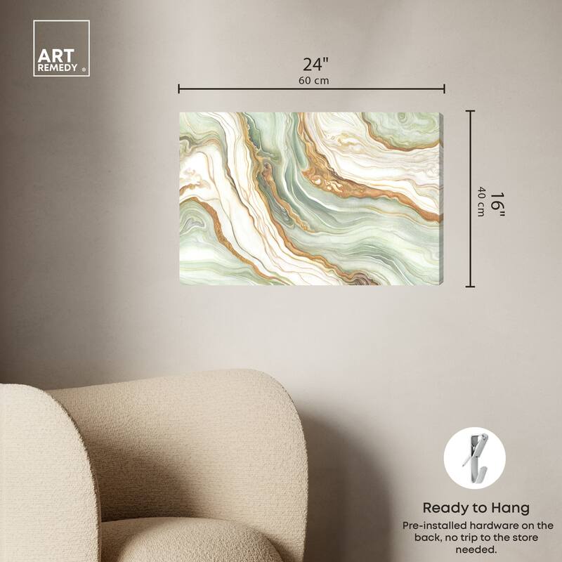 Art Remedy Green And Gold Gallery Wrapped Mineral, Agate & Geode 1 Piece Canvas Wall Art