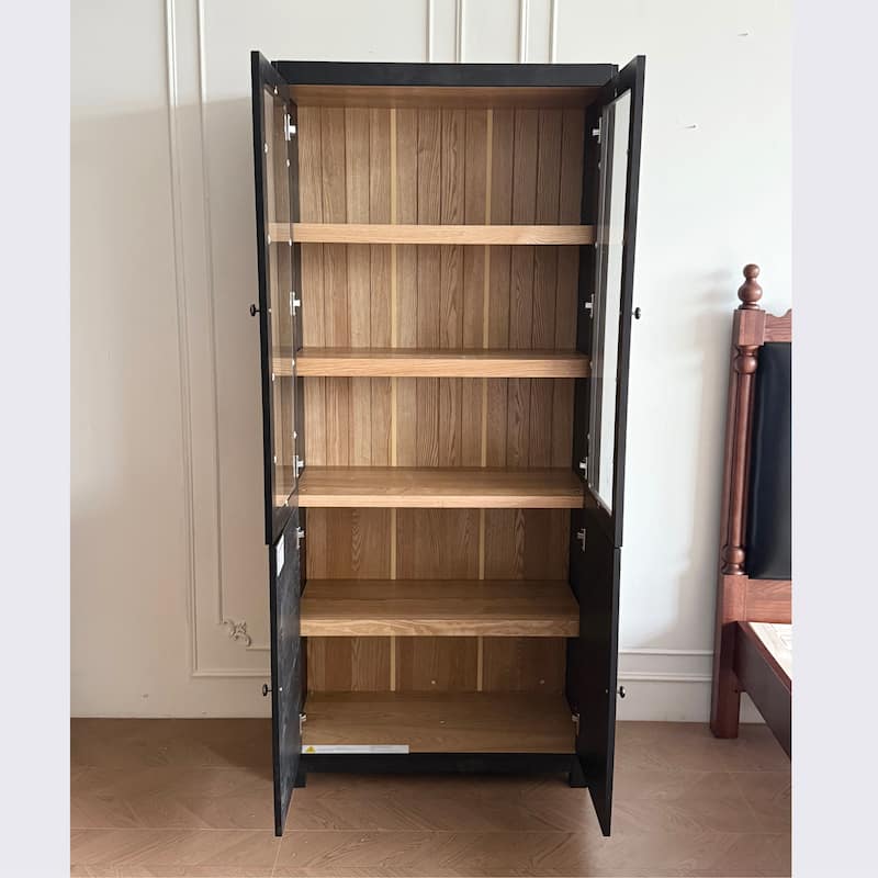 74.5"Tall Display Cabinet with Glass Doors, Modern Style China Cabinet, Curio Cabinet for Collectibles Figures Trophies