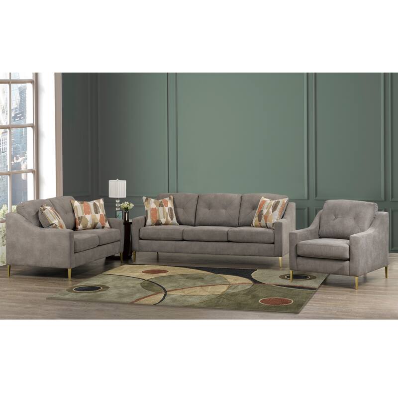 Weston Retro-Modern Grey Fabric Tufted Sofa and Loveseat Set