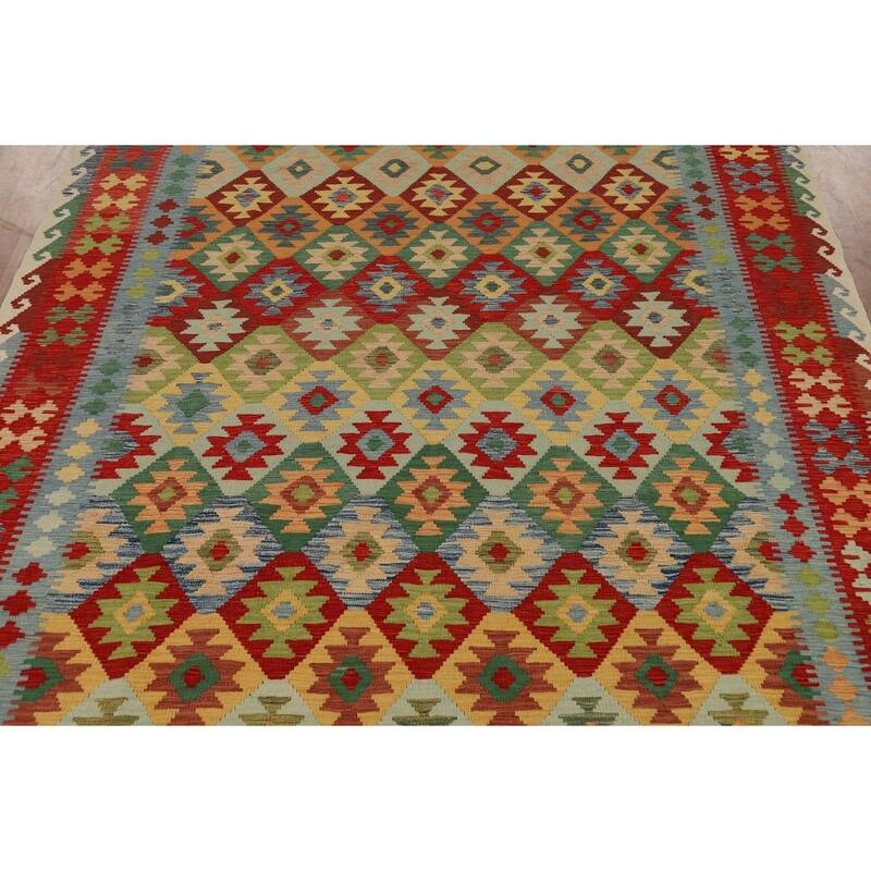 Flat Weave South Western Kilim Area Rug Flatweave Wool Carpet - 8'2" x 9'9"
