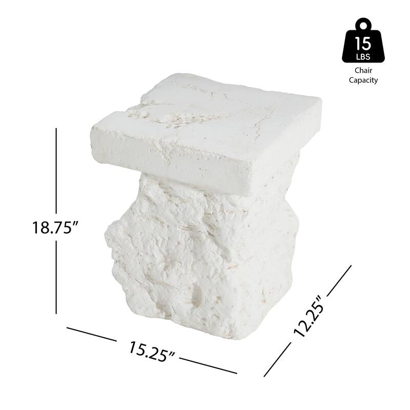 Roomfitters Talia Outdoor Modern Artistry Side Table with Organic Rock Base, Weather Resistant MGO, White