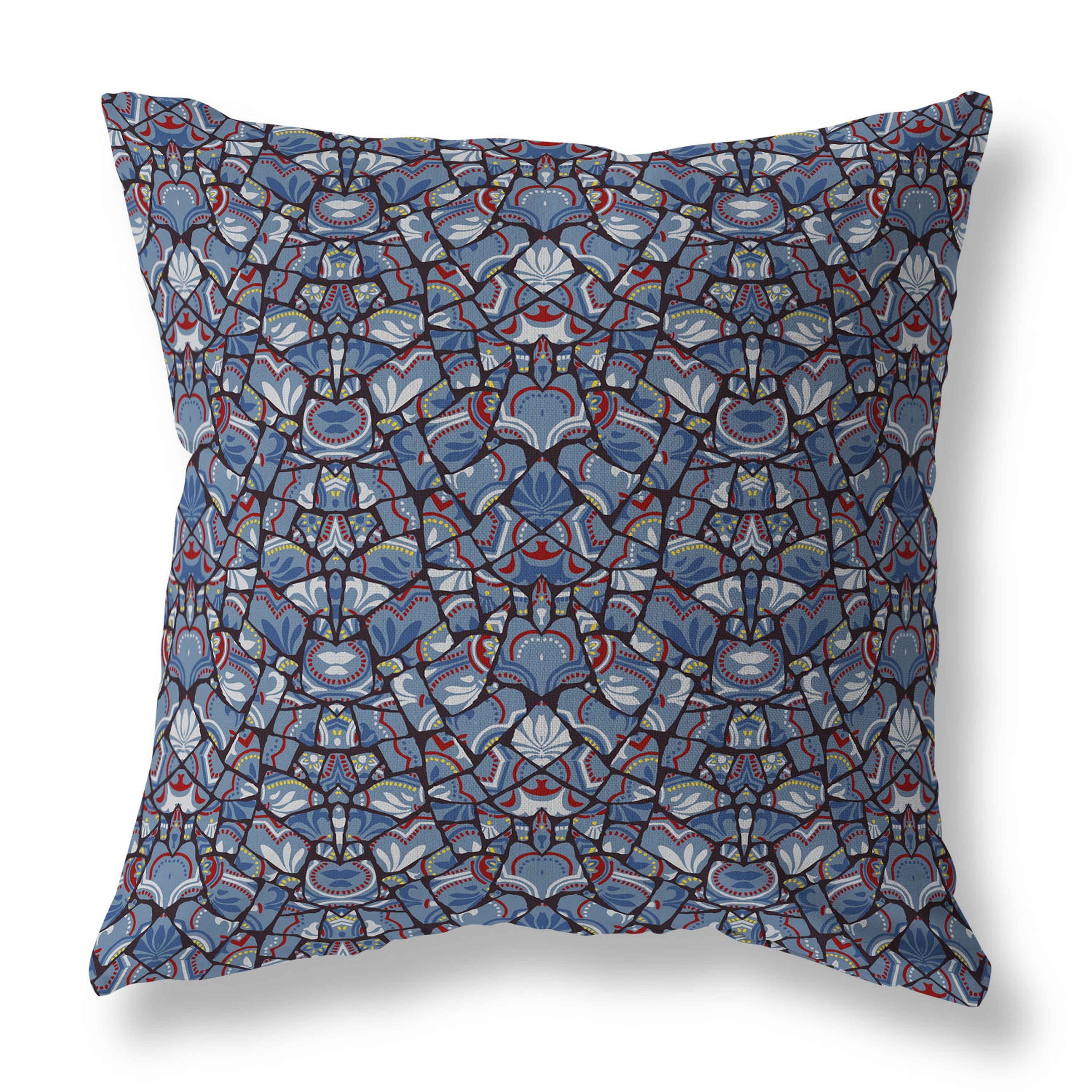 Blue And Red Wildflower Lagoon Faux Suede Throw Pillow