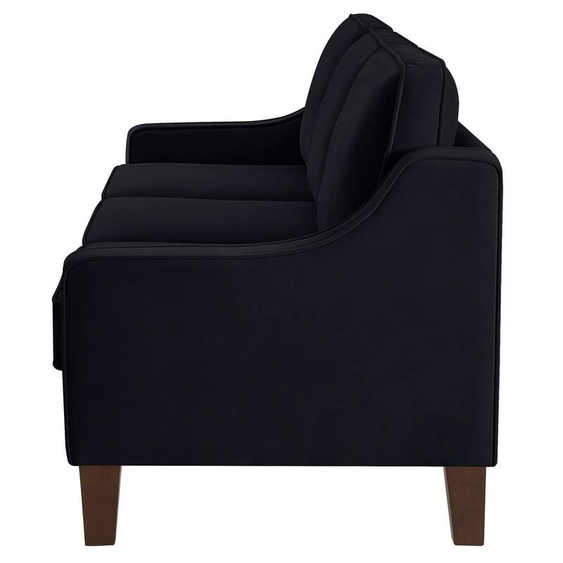 Modern Velvet Upholstered 3 Seater Sofa with Scooped Armrest/Wood legs