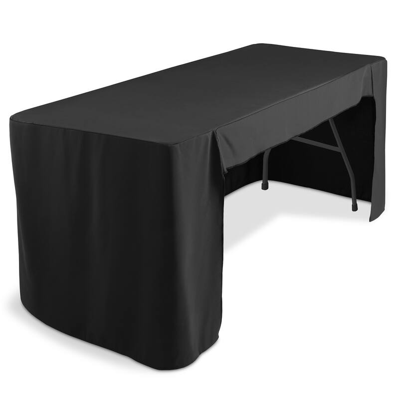 6ft Fitted Tablecloth with Open Back Trade Show Table Cover - 6 ft - Black - 6ft.