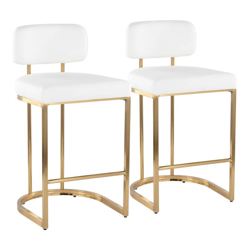 Mid-back Demi 26" Fixed-Height Counter Stool - Set of 2 - White Faux Leather/Gold Finish