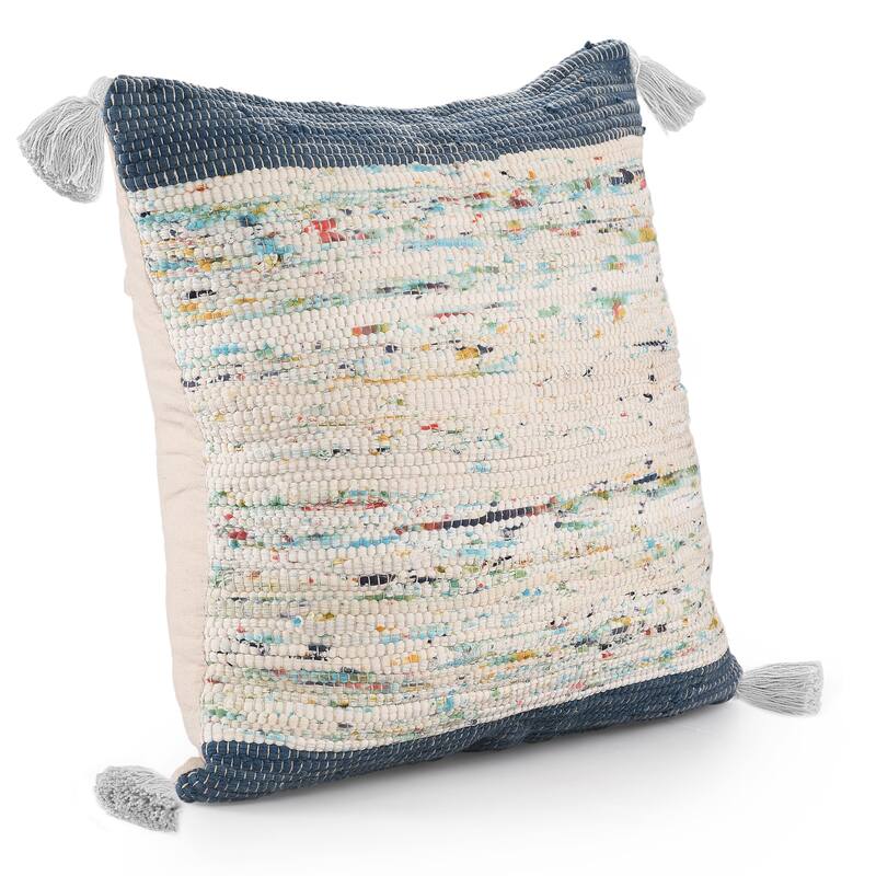 Sevita Handwoven Modern Abstract Cotton Throw Pillow, 20" x 20". - Ensign Blue/Multi