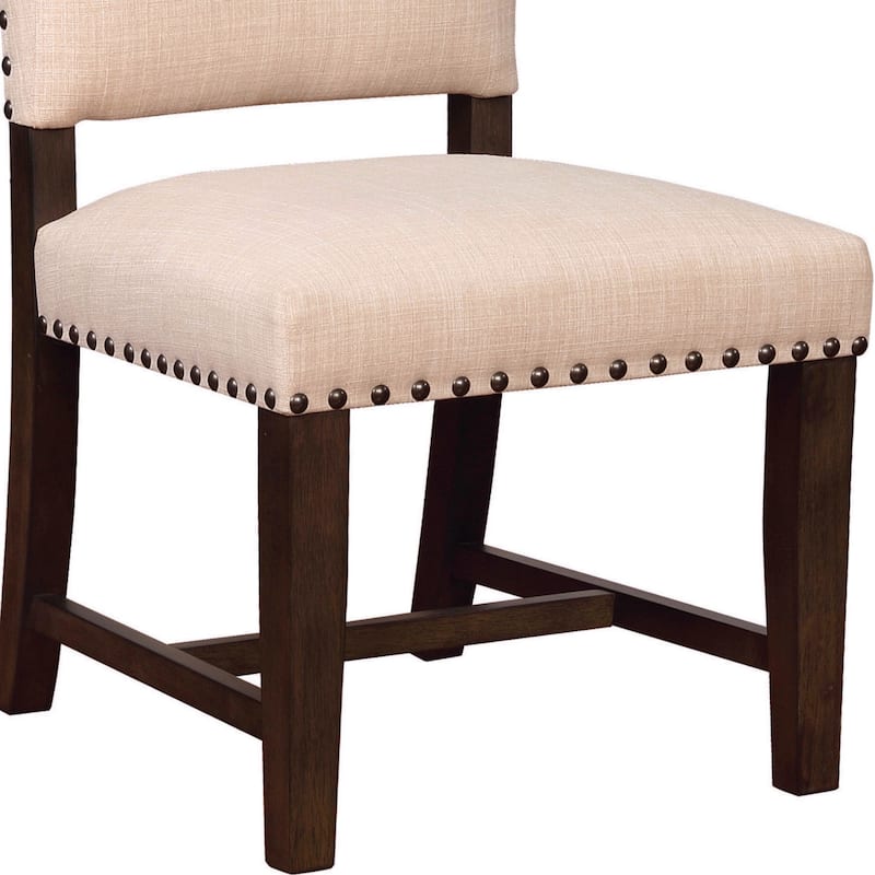 Nailhead Trim Fabric Side Chair with High Back, Set of 2, Beige