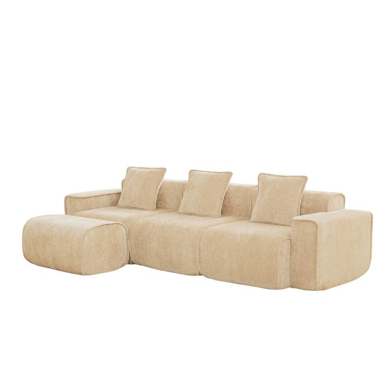GDFStudio - Streamlined Velvet 3-Seater 108.66" L-Shaped Modular Boneless Sofa with Ottoman
