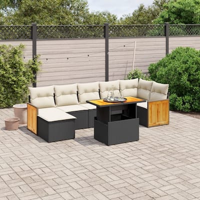 vidaXL Patio Sofa Set with Cushions Modular Conversation Set 8 Piece Poly Rattan - 21.7 x 39.4 x 28.7 in