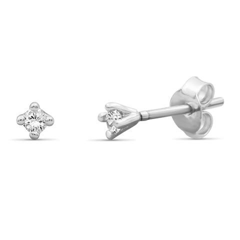 JewelonFire 1/10 Carat White Diamond Stud Earring in Sterling Silver