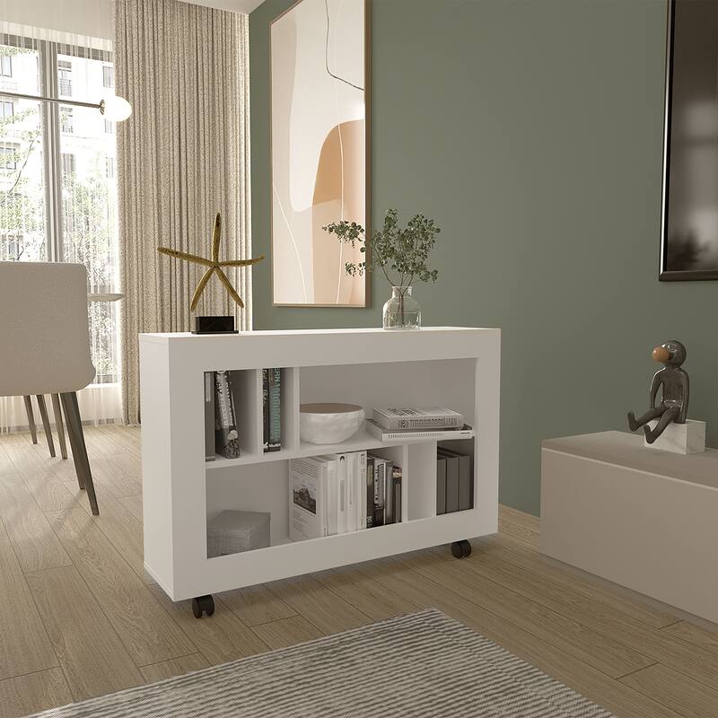 Console Table Cart With Sleek Design, 5 Shelves, 4 Casters,Easy Assembly,FSC Certified CPSIA Compliant - White