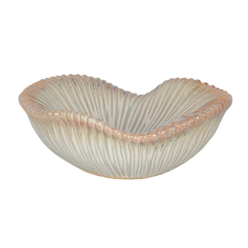 Ceramic Bowl Chiseled Textured Design Decorative Home Accent - 10" x 10" x 4"