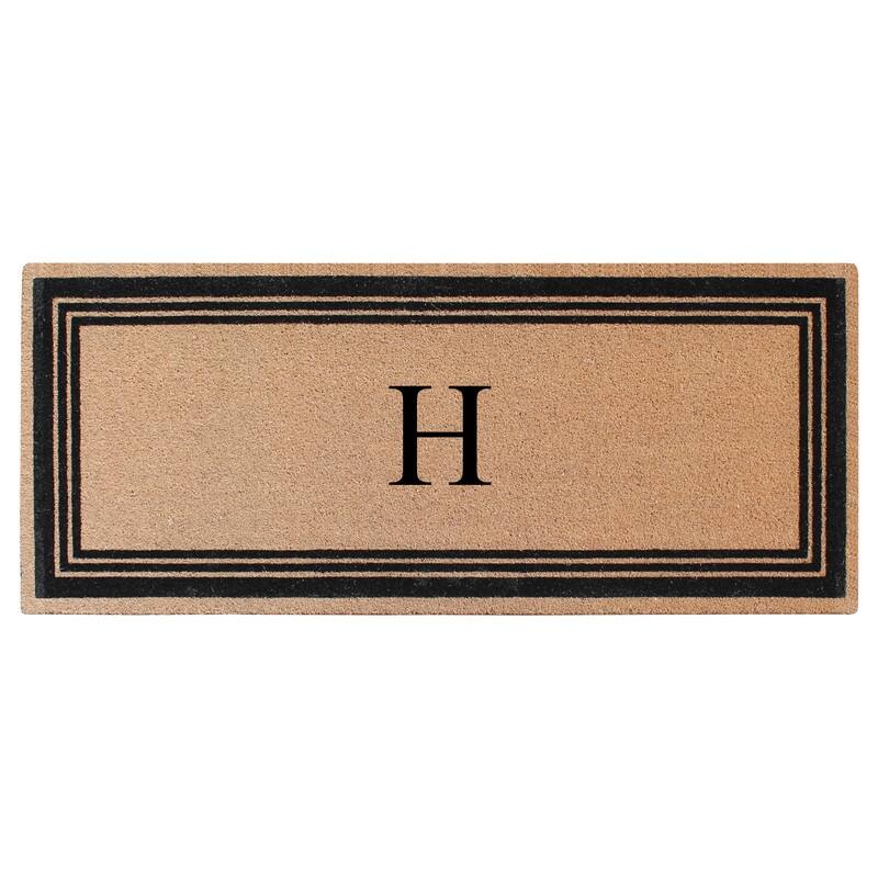 A1HC Natural Coir Monogrammed Flock Anti shed Treated Durable Doormat BlackBeige