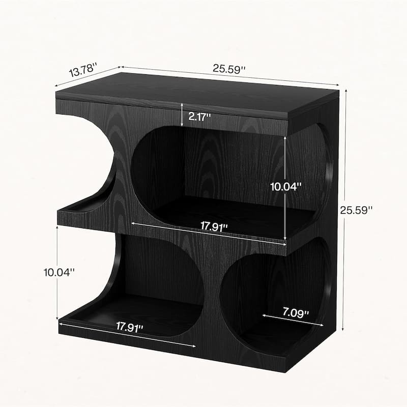 End Table with 2-Tier Storage Shelf, Modern S-Shape Side Tables for Living Room