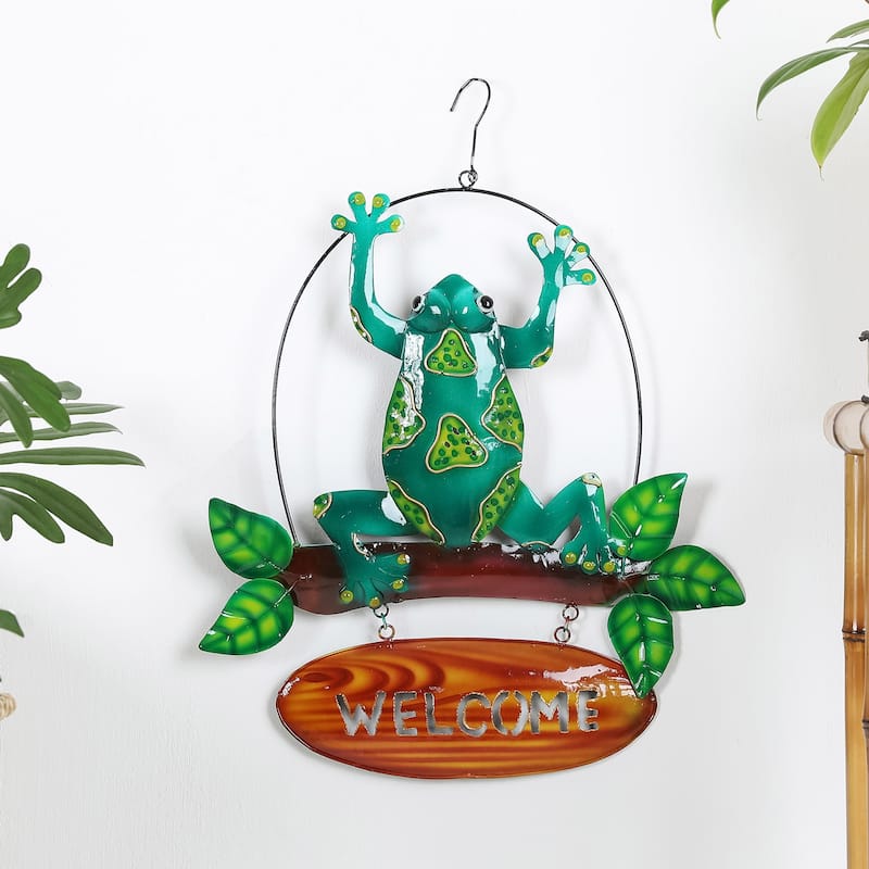 Novica Handmade Frogs Realm Iron Welcome Sign