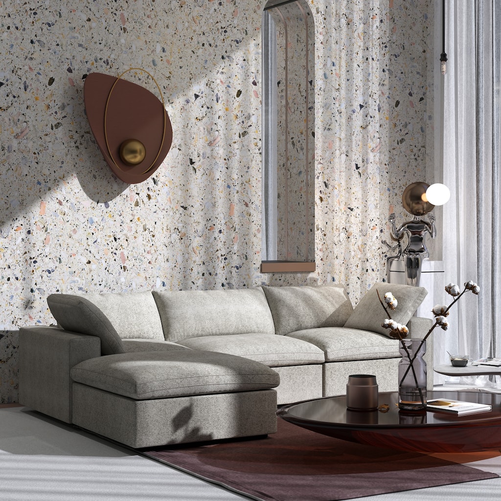 Minimalist Modern Upholstered Sofa Down Filled Sectional Modular Couch Cloud Sofa.
