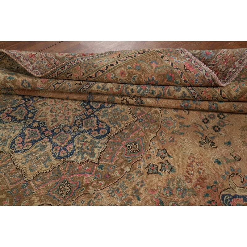 Mashad Persian Vintage Rug Hand-Knotted Traditional Wool Carpet - 9'7" x 12'10"