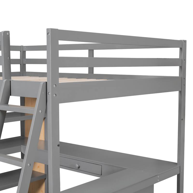 Full Size Loft Bed with Ladder, Shelves, and Desk, Space-Saving, Sturdy Design