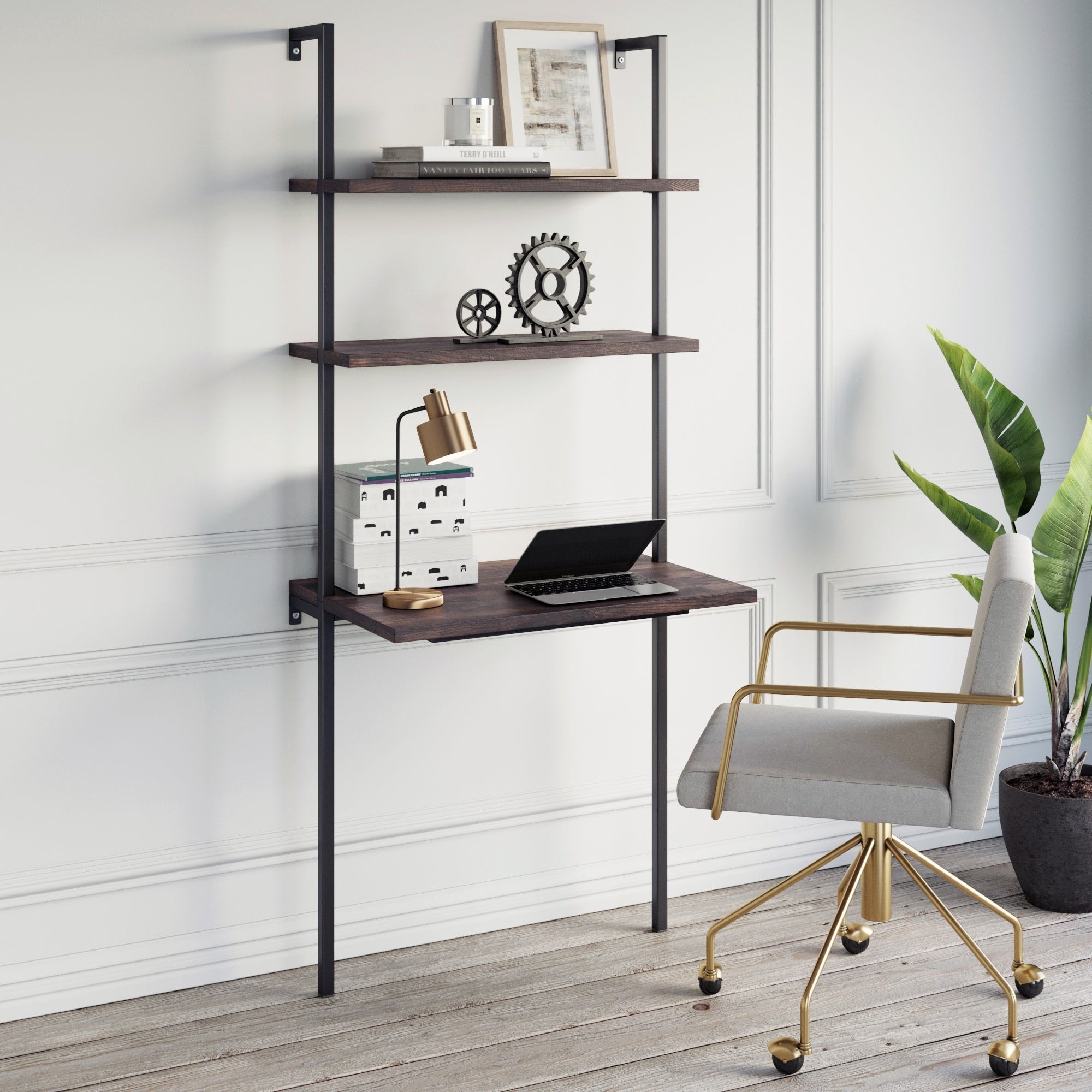 Nathan James Theo 2 Shelf Industrial Wall Mount Ladder Desk Small Computer or Writing Desk On Sale Bed Bath Beyond 35450592