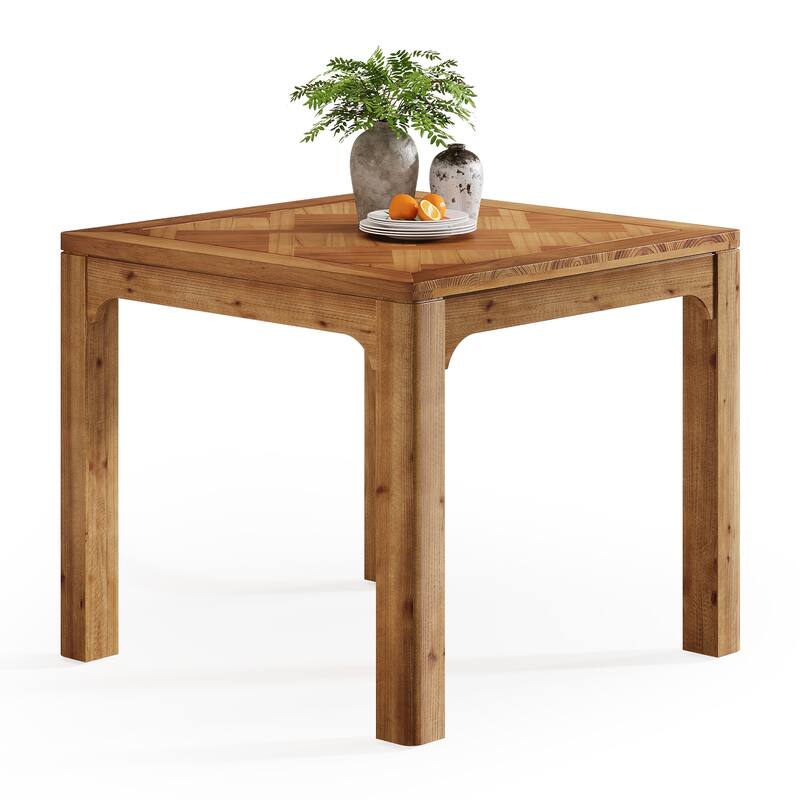 Solid Wood Dining Table, Square Kitchen Table with 3D Textured Top for Living/Dining Room