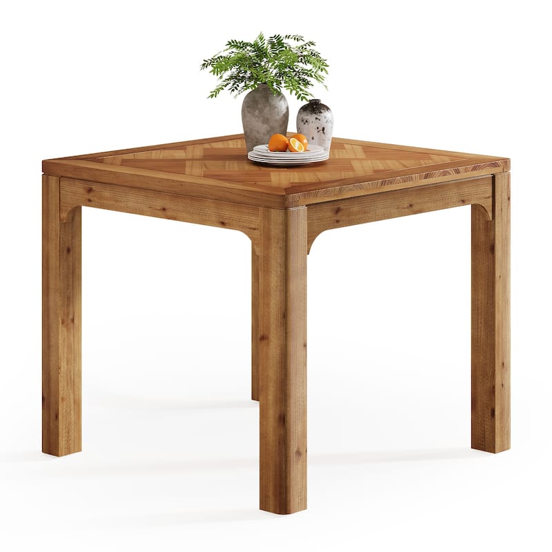 Square Solid Wood Dining Table, Kitchen Table with 3D Textured Top for Living/Dining Room
