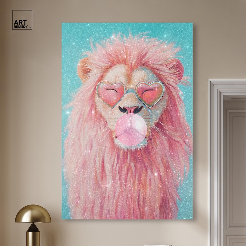 Pastel Lion Bubblegum Canvas by Art Remedy, Gallery Wrapped
