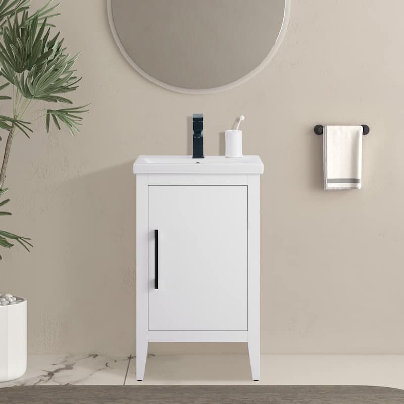 Vanity Art 20" or 24" or 30" Single Sink Bathroom Vanity Cabinet with Ceramic Top - 20"/Matte Black - White