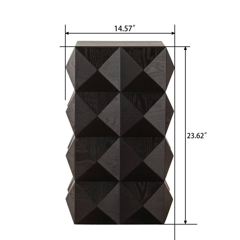 GDFStudio Zephyrus Ash Wood Side Table with 3D Embossed Pattern Design