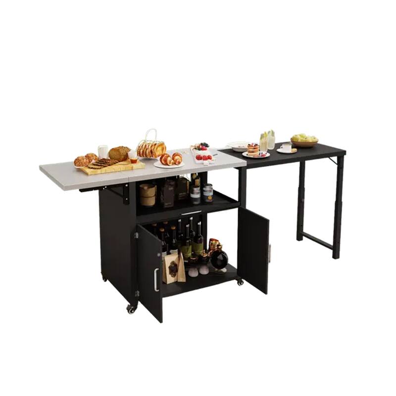 Versatile Outdoor Cabinet with Foldable Worktops, Ample Storage and Lockable Wheels - Matte Black