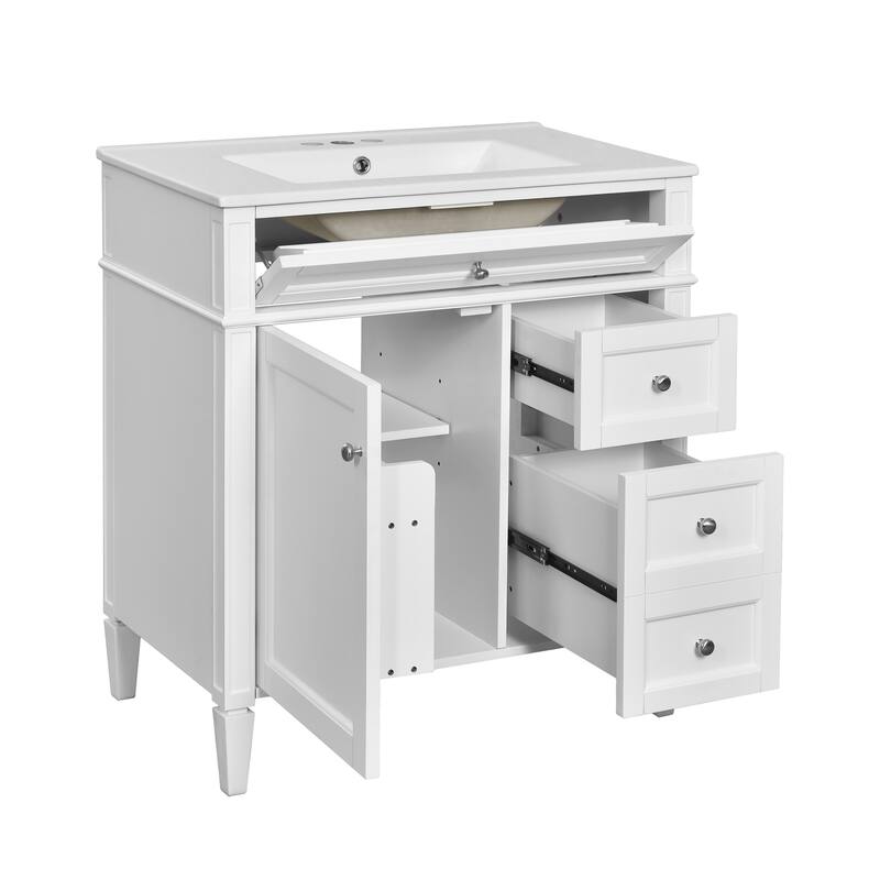 30'' Bathroom Vanity with Top Sink, Modern Bathroom Storage Cabinet with 2 Drawers and a Tip-out Drawer