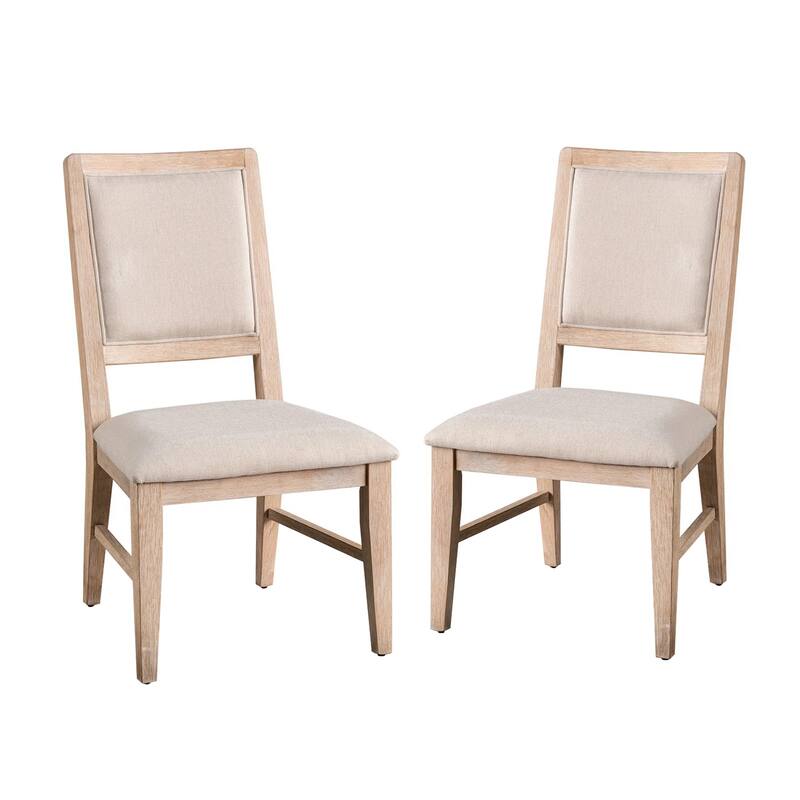 Set of 2 Wood and Fabric Dining Chairs in Distressed Natural - Dining Height